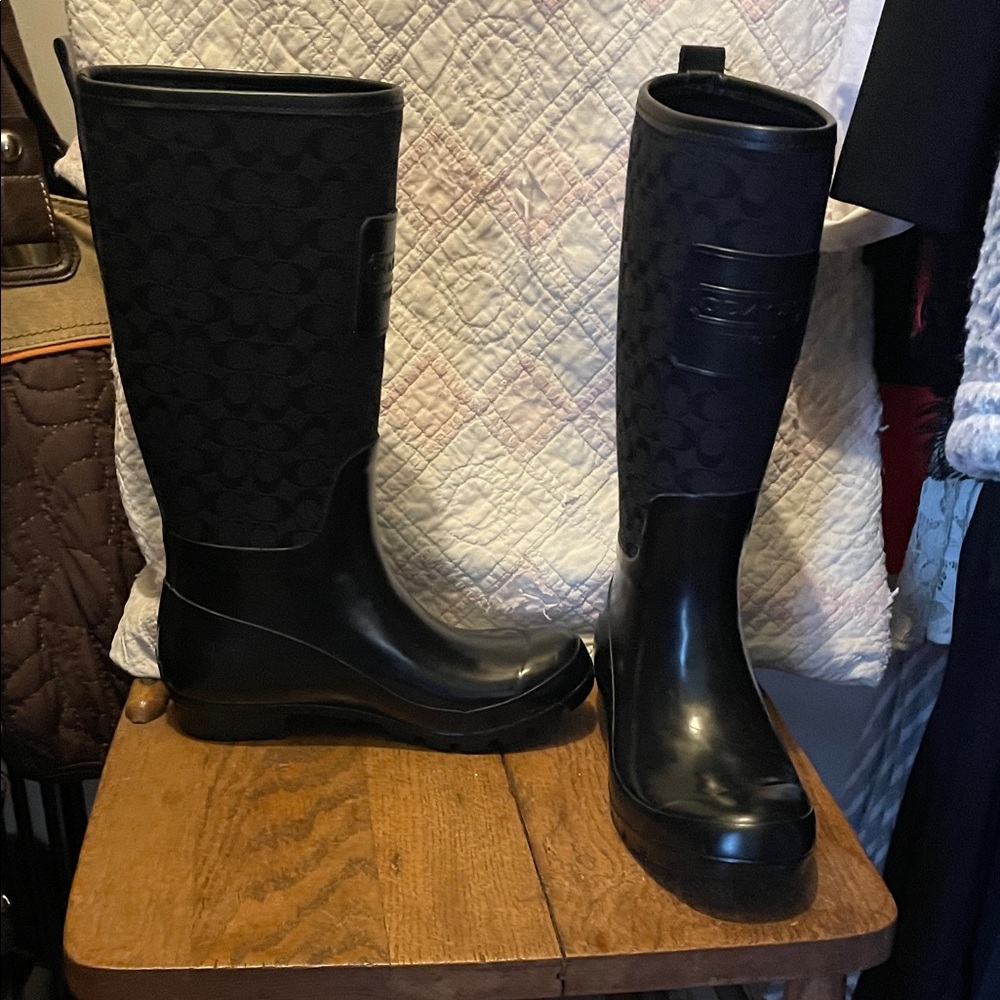 Coach Black Embossed Rain Boots